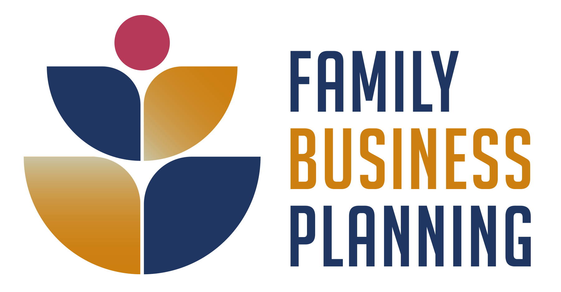 Logo for Family Business Planning featuring a geometric left emblem with blue and orange shapes and the words 'FAMILY BUSINESS PLANNING' in blue and orange on the right